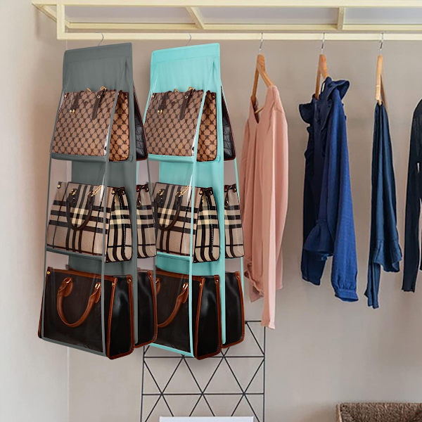 Håndtaskeophængsarrangør, 6 lommer Foldbar hængende pungarrangør Oxford klud Håndtaskeopbevaringsophæng Universal Fit Closet Organizer