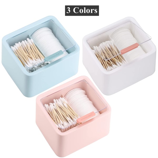 2-fack bomullstopsbehållare Q-tips hållare burk plastbehållare dispenserlåda med gångjärnslock för badrum hemförvaringsorganisatör（Vit）