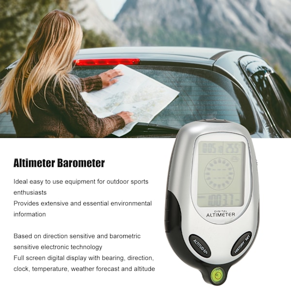 Multifunktionell Elektronisk Vridbar Digital LCD Höjdmätare Kompass Barometer Väderprognos Klocka Kalender med Bakgrundsbelysning