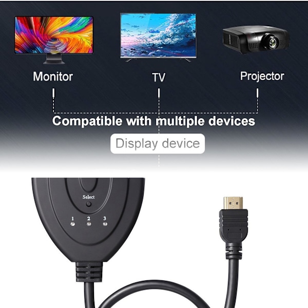 HDMI-switch för dina multimedia behov, stöder Full HD, stabil videoöverföring, 3 in 1 ut manuell växling för hemunderhållning och kontor
