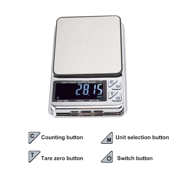 Portabel och hållbar design med hög noggrannhet och digital LCD-display för bakning, mat, smycken (multifunktionell gramvåg)
