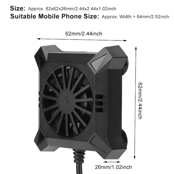 2PCS F1 Svart Mobiltelefonkylare Mute Kylning Gaming Strålning Mobiltelefon Värmeavledning