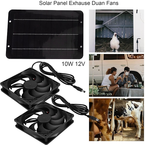 Växthusventilationskit, solcellsdriven fläkt med förlängd livslängd och 20% effektiv monokristallin solcell för dubbel fläktdesign (10W)