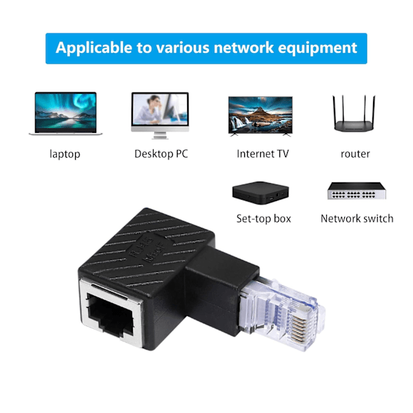 Pålitliga Nätverksanslutningar 90° Rj45 Adapter, Portabel Storlek För Nätverkande På Språng, 2st Svart