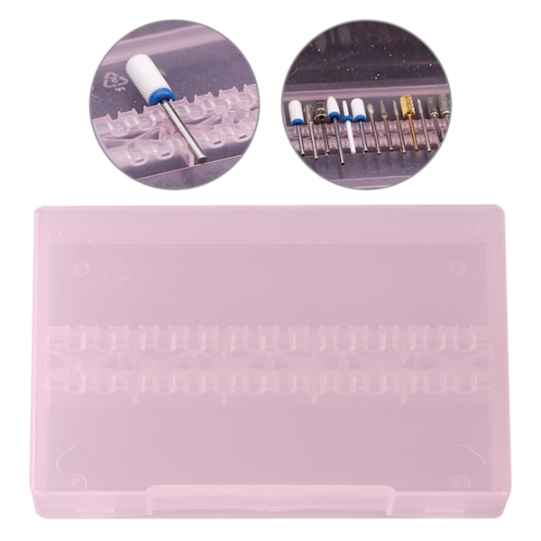 14 Holes Professional Nail Art Polishing Grinding Drill Bit Holder Display Storage Box Pink