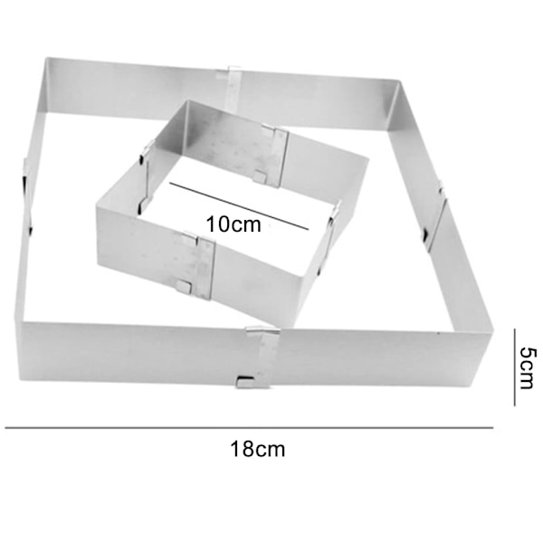 Fyrkantig tårtmousseform i rostfritt stål, justerbar från 18,5 x 27,5 cm till 34,0 x 52,0 cm, värmebeständig, mikrovågssäker