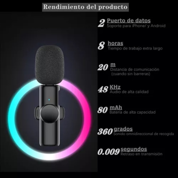 Professionell trådlös mygga för stabil överföring, smart brusreducering, kristallklar ljudkvalitet, Plug & Play för iPhone, iPad,