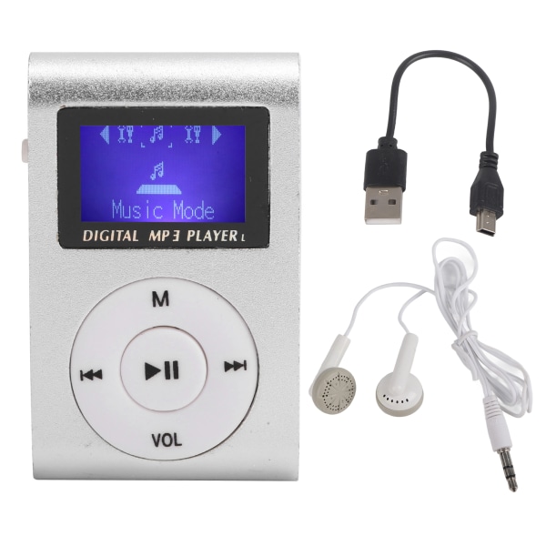 Portable Mini MP3 Music Player Sports BackClip LCD Screen MP3 Support Memory Card(Silver )