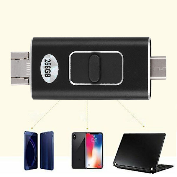 USB-flashdrev med flere kapaciteter, USB-nøglehukommelseslager sort (256G)
