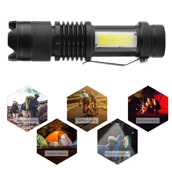 Bärbar handhållen COB LED teleskopisk zoomficklampa USB-laddningsbar
