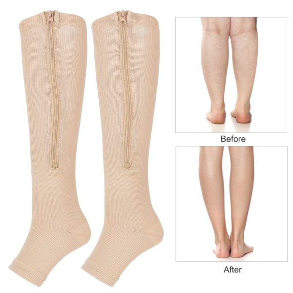 1 par lynlås midt-kalv længde strømpe kompression strømper slanke leggings stræk sokker åben tå (hudfarve s M)
