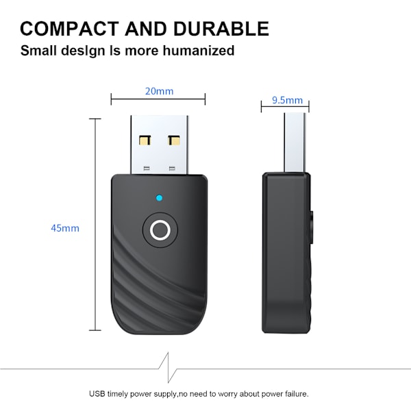 3 i 1 Sender/Mottaker Bluetooth 5.0 Mottaker Sender Lyd Bluetooth Adapter