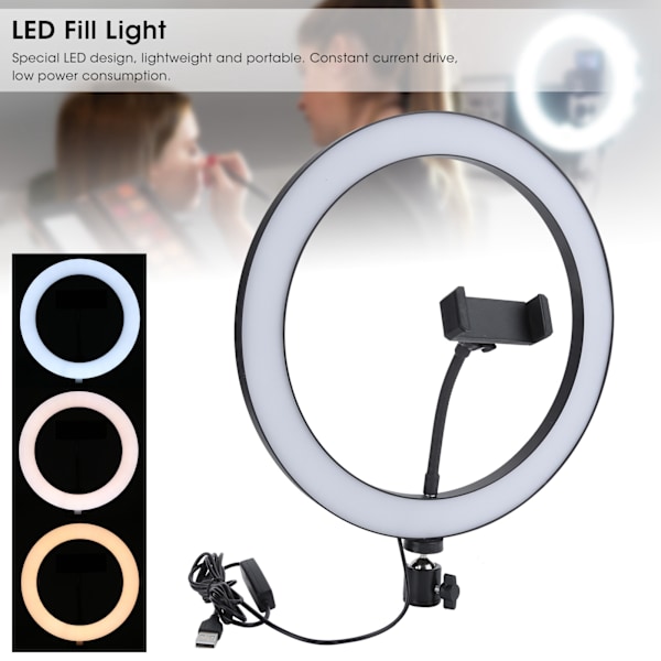 UN-300 LED-rengaslamppu, kolme väriä, portaaton himmennys, kaaren muotoinen täyttövalo, 30 cm, 26 W