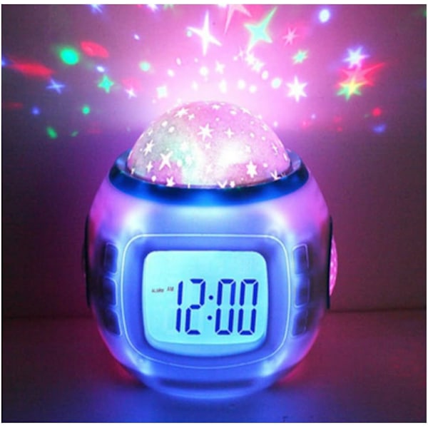 Flerfärgad Stjärnhimmel Nattlampa Projektor, Digital Väckarklocka med Musik Timer och Projektionsdisplay, Tydlig LED-Skärm för Barnrum, Säker