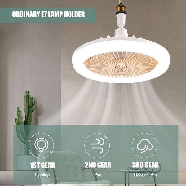Mini Takfläkt, E26 Sockel Ultralätt Högteknologisk Design Naturlig Ljusförbättring Tyst Fläkt Dimbar Lampa för Vardagsrum, Sovrum, Matsal,