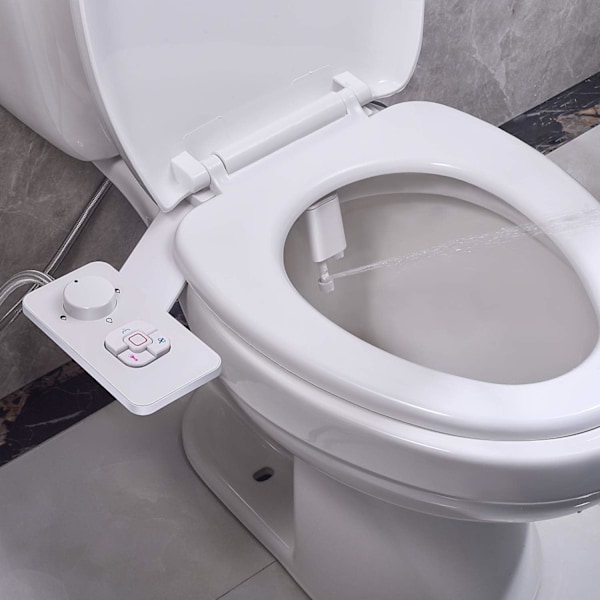 Bidet-fäste, icke-elektrisk kallvatten-bidettoalettfäste med tryckkontroller, infällbara självrengörande dubbla munstycken för frontal &