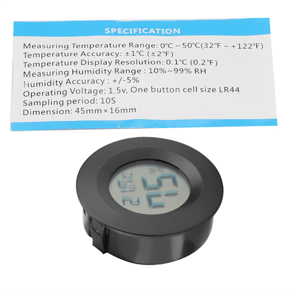 Mini digital LCD-termometer, rund form, temperatur for innendørs reptilkjæledyr (svart)