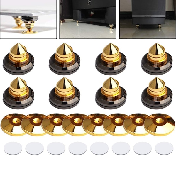 8 Set Guldförgyllda Högtalarspikar, Högtalarstativ, HiFi Högtalarljudförstärkare DAC CD Isolationsstativ Konfötter Stötsäker Basplatta med