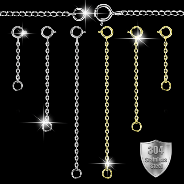 6 st Halsbandsförlängningskedja, 2/3/4 tums smycken i rostfritt stål förlängningskedja Armband ankelförlängningskedja för smycketillverkning kvinnor män (silver