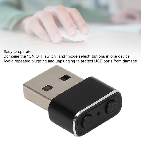 USB-musbevegelse, liten og umerkelig, med separate modus på/av-knapper, støtter 3 spor, plug and play, holder PC-bærbar PC våken