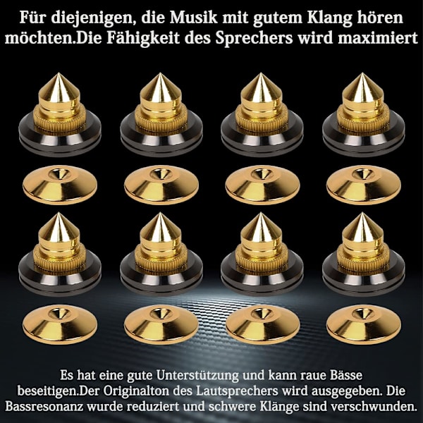 8 Set Guldförgyllda Högtalarspikar, Högtalarstativ, HiFi Högtalarljudförstärkare DAC CD Isolationsstativ Konfötter Stötsäker Basplatta med