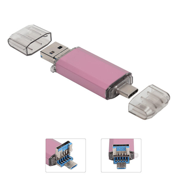 U Disk 3 i 1 Höghastighets USB3.0 Flash Disk i Roséguld av Aluminiumlegering för Mobiltelefoner och Datorer (256GB)