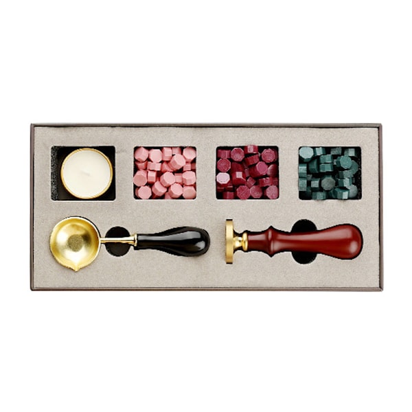 Set med vaxsigillstämpel, med 3 färger vintage sigillvax pärlor