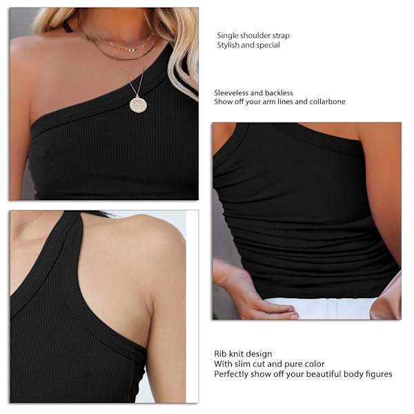 Dam Tank Top Enkel Axel Slimmad Ribbstickad Trendig Enfärgad Sommar Ärmlös Väst Svart S