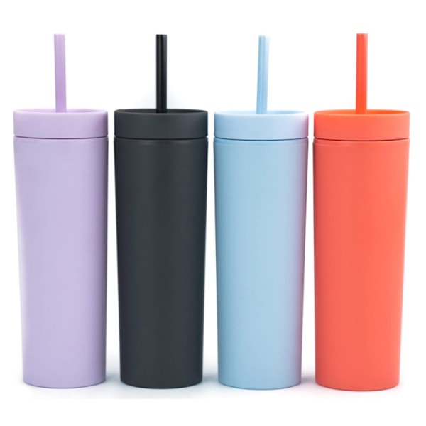Dubbelväggsisolerade Flerfärgade Smala Tumblers, Portabla & Bekvämt Grepp för Hydrering Hela Dagen, Läcksäkra Färgade Skruvlock för Kyla