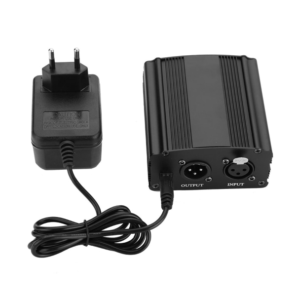 Mini 1-kanals 48V Phantom strømforsyning med strømadapter for kondensatormikrofon EU-plugg