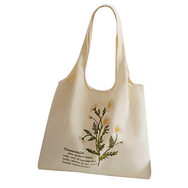 Lærred Tote Bag Hvid Æstetisk Personlig Tilpasset Genanvendelig Indkøbsposer Blomsterstreg Kunst Shopping Skuldertaske