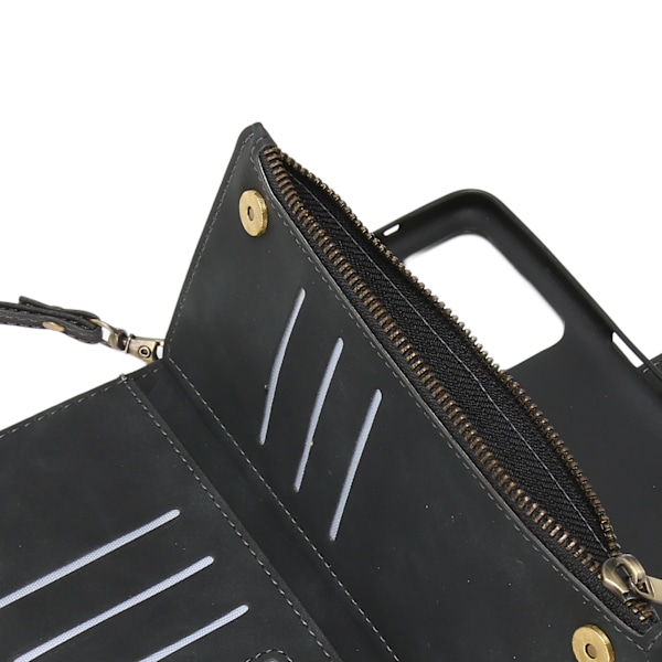 Plånbok Flip Case Imitation Läder Skyddande Plånbok Case Korthållare med Dragkedja för A03S Svart