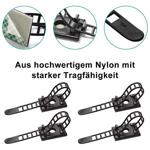 Skrivbordskabelorganiserare, mångsidig kabelorganiserare med justerbar dragkedja, självhäftande nylonkabelband för kabelhantering, prisvärt set