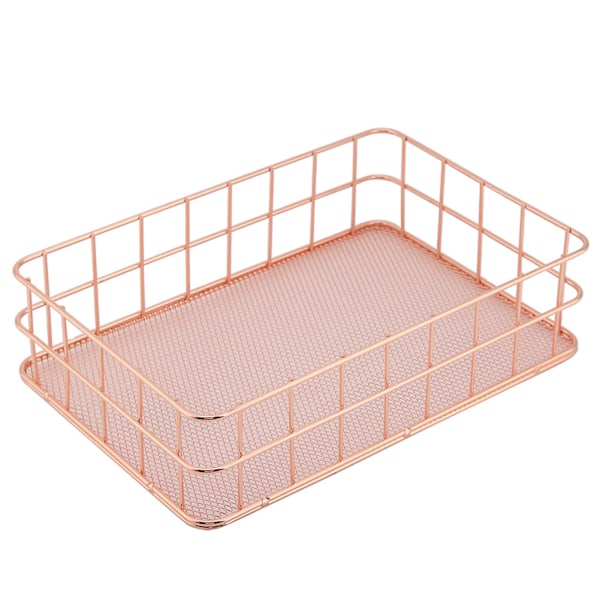 Rose Gold Jern Opbevaringskurv Opbevaringsboks Opbevaringshylde Skrivebordsdekorationer Kosmetisk Kontor Organiseringskurv