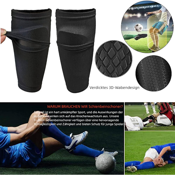 Fotbollsbenskydd, Optimerad fickdesign för förbättrad stabilitet och skydd, Andningsbart material och ergonomisk passform för ungdom och vuxen