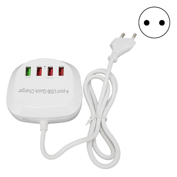 4 porter USB-laderstasjon 36W QC3.0 hurtiglader for mobiltelefon nettbrett 110‑240V