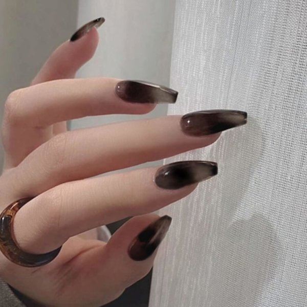 Franska kisttryck på naglar för kvinnor Glansigt omslag Falska naglar Ballerina nagelkonst DIY Akryl falska nagelspetsar Stick on naglar 24 st
