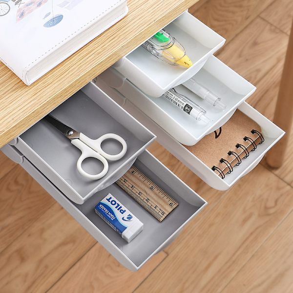 2 stk. Skuffeskuffe til skrivebord, selvklæbende skuffeskuffe til blyanter, makeup-arrangør, skrivebordsskuffe skjult til kontor (22,3 x 9 x 3,5 cm)