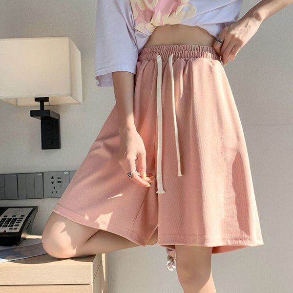 Dam Halvlånga Shorts Sommar Trendiga Lediga Lös Hög Midja Tunt Bokstavstryck Dam Vida Ben Shorts Rosa XL