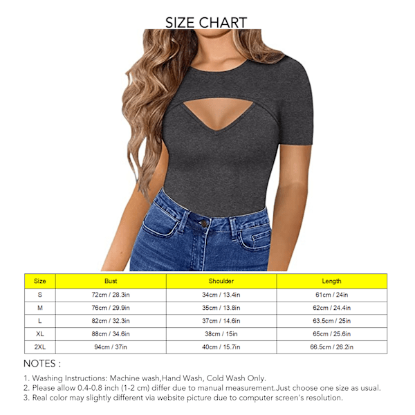 Dam Utskuren Framtopp Kortärmad Bodycon Slim Fit Enfärgad Andningsbar Pullover T-shirts Mörkgrå L