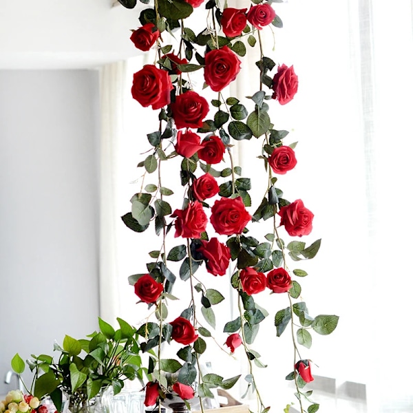180cm kunstig roseblomst eføy vin bryllupsdekorasjon ekte touch silkeblomsterstreng med blader for hjemmehengende girlanderdekor