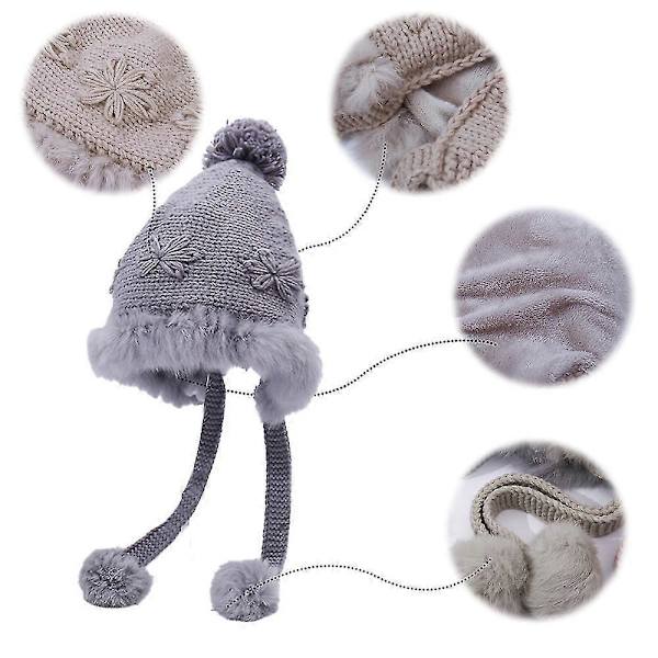 GETIT Söt Broderad Pälstofs Ullmössa Höst Och Vinter Plus Sammet Tjock Varm Stickad Mössa