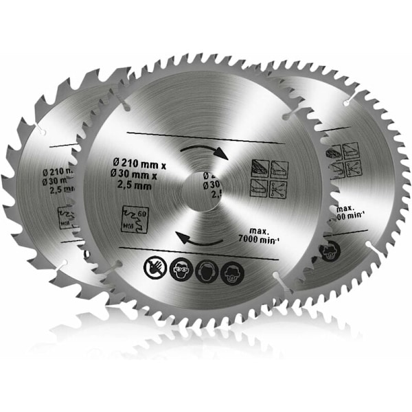 Robust Konstruktion Cirkelsågblad Set, 3 Delar Non-stick Belagd Karbidlegering För Högkvalitativ Skärning, 210 X 30Mm Tct Sågklingor För Trä
