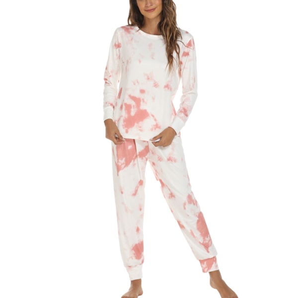 Dam Pyjamasset Tie Dye Lös Bekväm Stilren 2 Delar Sovkläder Topp Byxor Nattkläder Typ 4 L