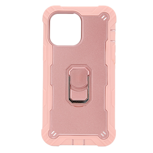 Reptålig pansarskydd med stativ för iPhone 13 Pro Max mobiltelefoner Pansarskyddsfodral (rosa guld)