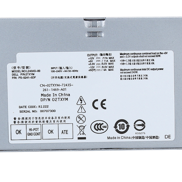 Strømforsyning Jern Skal til Dell Computer Vært Elektronisk Tilbehør 240W L240AS‑00