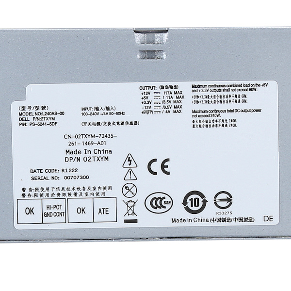 Virtalähteen rautakuori Dell-tietokoneen isäntäkoneelle Elektroniset lisävarusteet 240W L240AS‑00