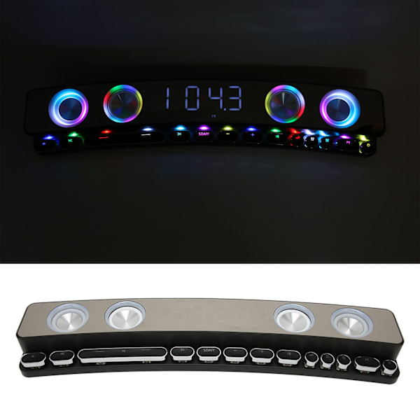 Bluetooth-datorhögtalare HiFi-subwoofer Dynamisk RGB PC-spelhögtalare med FM-radioväckarklocka 13 mekaniska knappar