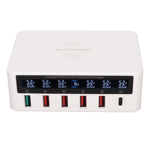 6-porters USB-ladestasjon 100W trådløs smart hurtiglading multiport USB-hub-lader med LED-skjerm 100-240V