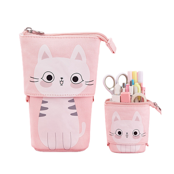 Tegneserie Stativ Blyantholder Teleskopisk Sød Kat Blyant Etui Lærred Stationery Makeup Taske til Drenge Piger Studerende